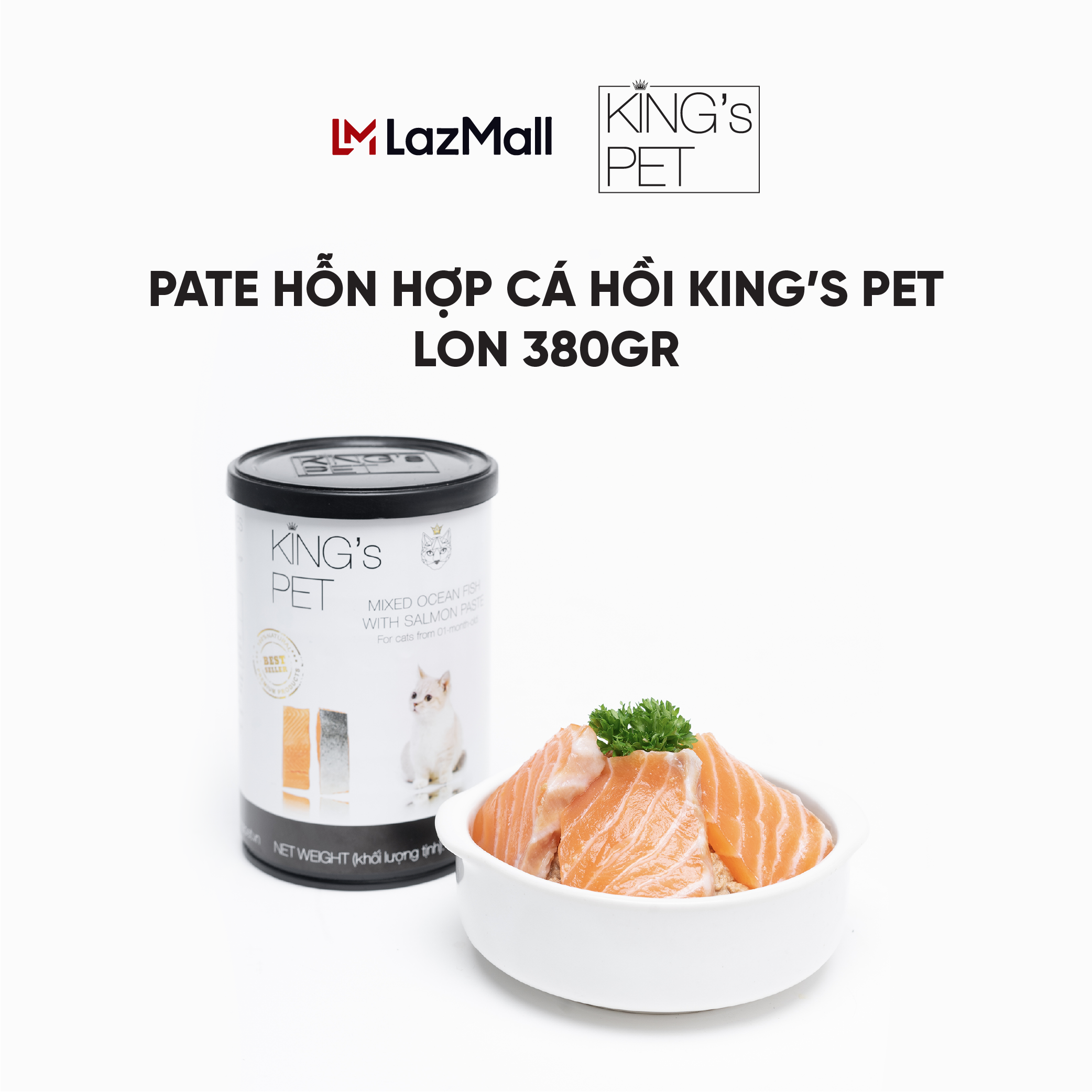 Pate Hỗn Hợp Cá Hồi King’s Pet Lon 380g - Thức Ăn Cho Mèo Từ 01 Tháng Tuổi