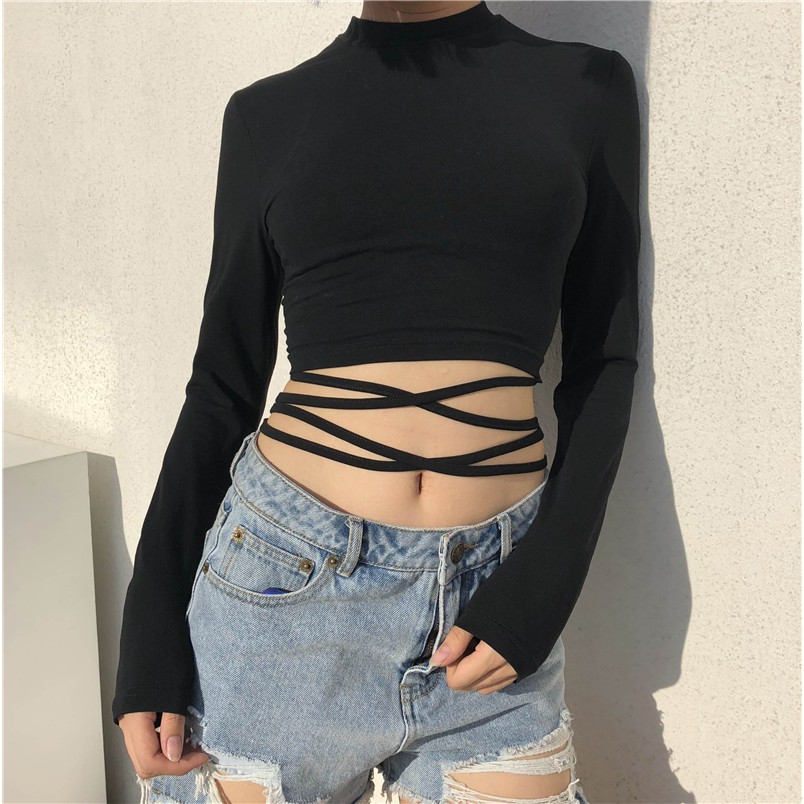 Áo croptop ôm ngắn tay nữ , áo kiểu body dây đan eo cotton 100% mềm mịn mát co giãn 4 chiều CRTE 255