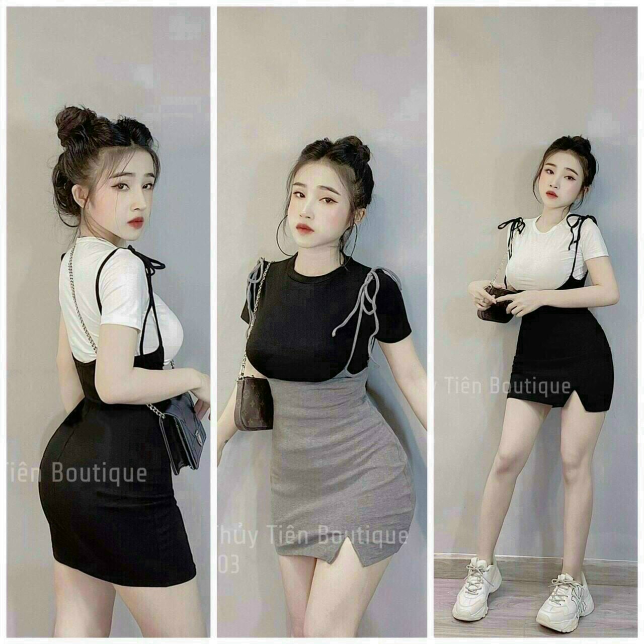 [HCM]Sét Áo Kèm Yến 2 Dây Body Chân Váy Sẻ  Kiểu Dáng Thon Gọn Phù Hợp Dạo Phố Hẹn Hò. QC