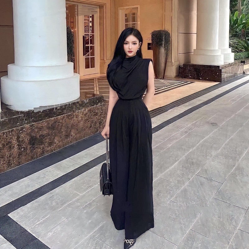 Set lụa by juvénile cổ đổ mix quần ống rộng