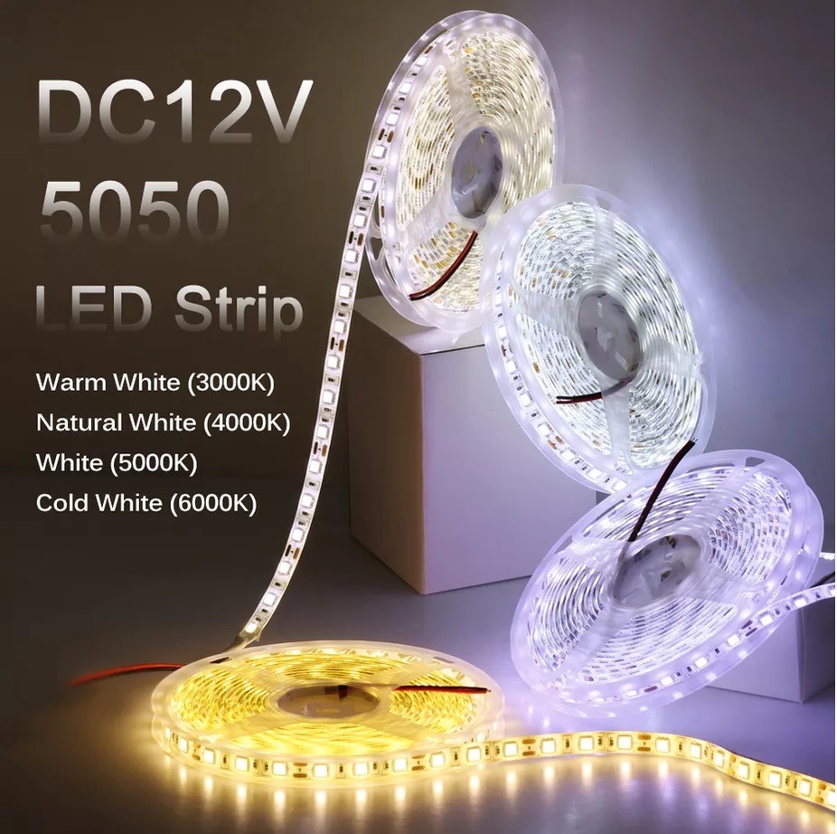 Led dán 2835 cuộn 5m -dc 12v-ánh sáng trắng- vàng- trung tính -6000k/3000k/4000k