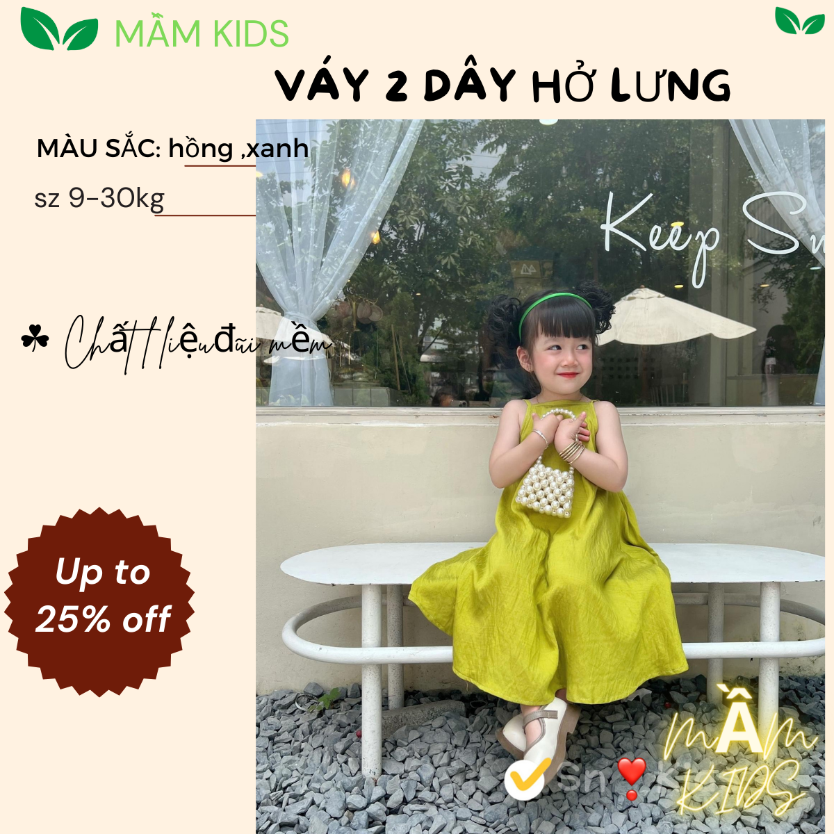 Váy bé gái-váy maxi bé gái đi biển hở lưng dây rút 8-26kg