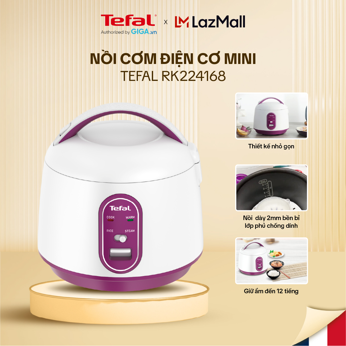 Nồi cơm điện mini tefal rk224168 0.7 lít - kích thước hoàn hảo cho gia đình nhỏ-bh 24 tháng
