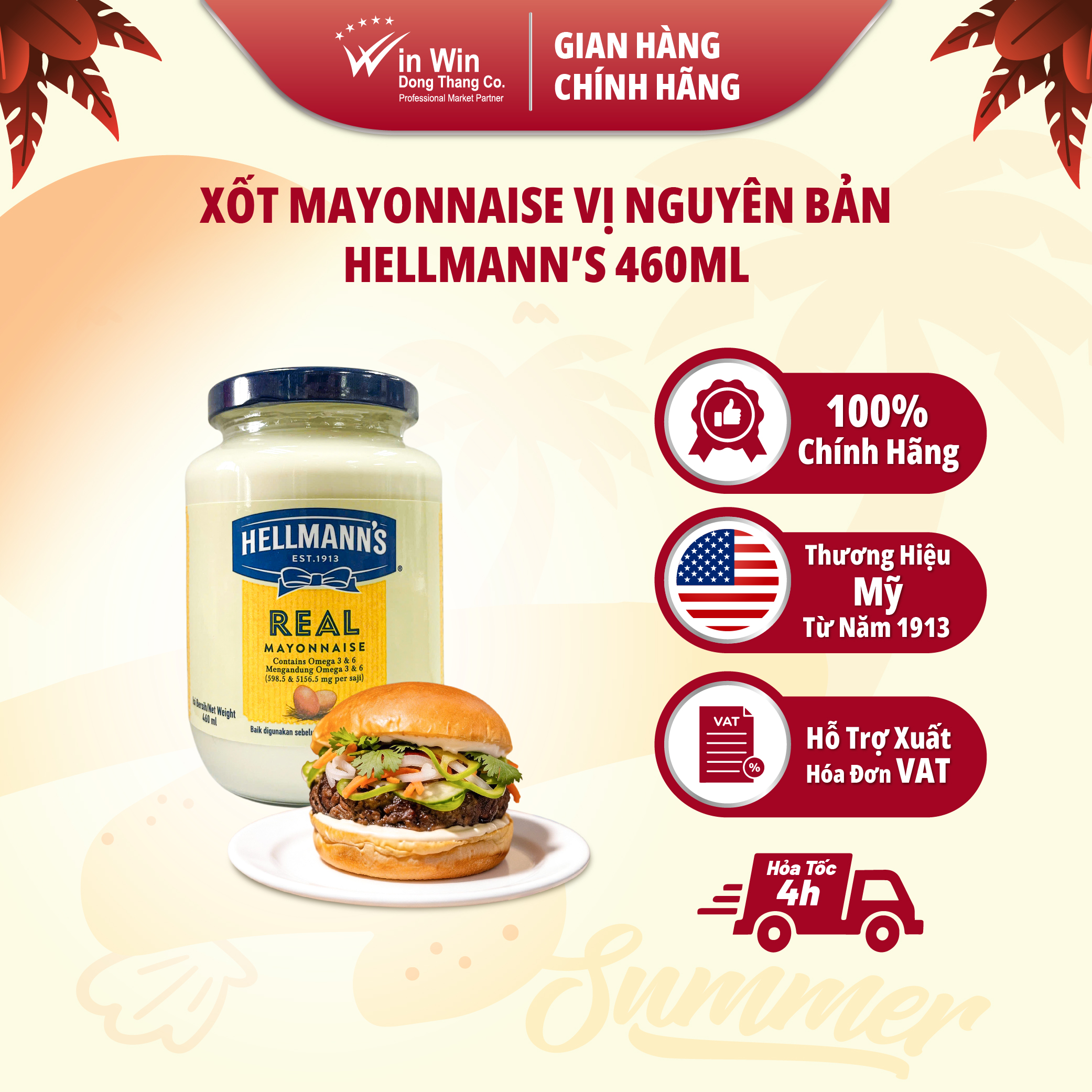 Xốt Mayonnaise Vị Nguyên Bản Hellmann’s 460ml - Thương Hiệu Mỹ, SX Thái Lan | Hellmann’s Real Mayonnaise 460ml