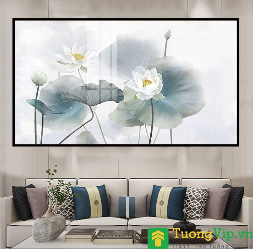 Tranh Treo Tường Nghệ Thuật Trang Trí Phòng Khách, Phòng Làm Việc, Phòng Ngủ Hoa Sen - Tranh Laminate Tráng Gương