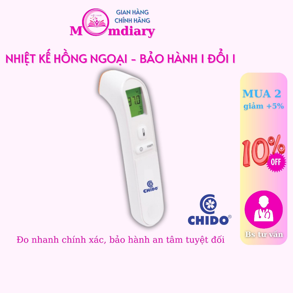 Nhiệt kế hồng ngoại cầm tay Chido công nghệ Nhật Bản theo dõi nhiệt độ cơ