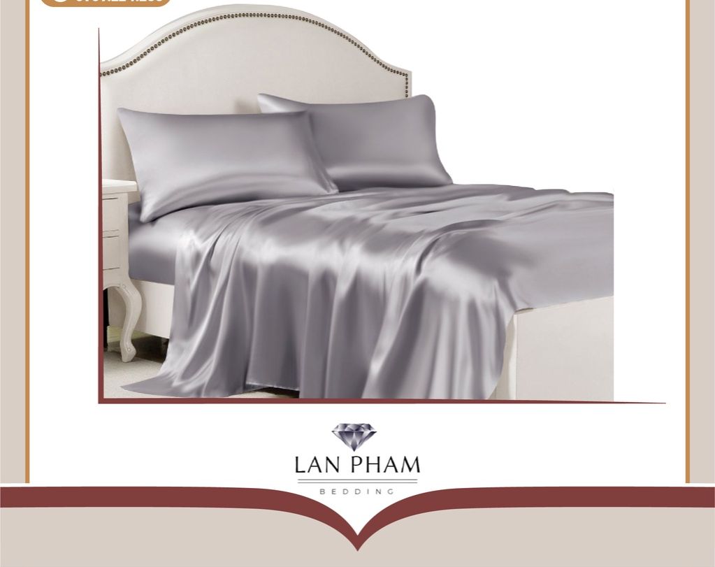 (Loại 1) Ga Giường Phi Lụa Lan Pham Bedding Giá Tận Gốc Bao Bì Đẹp Chất Mát Mềm Mịn - Màu Bạc Kim