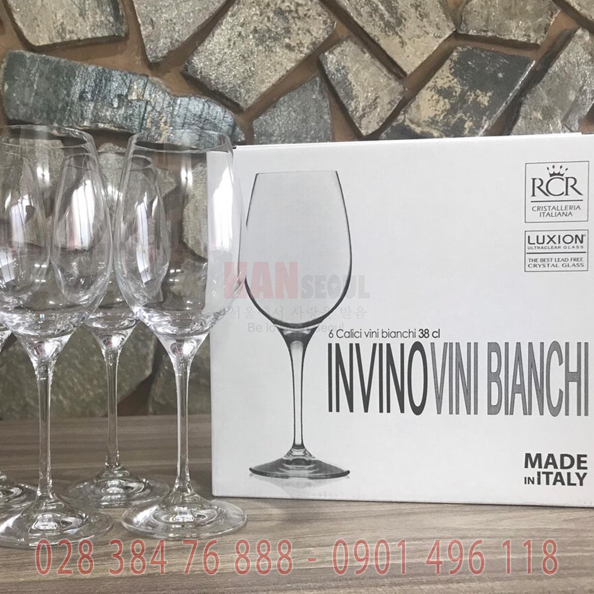 Bộ 6 ly pha lê rượu vang trắng rcr của ý dòng luxion ® invino vini bianchi 380ml