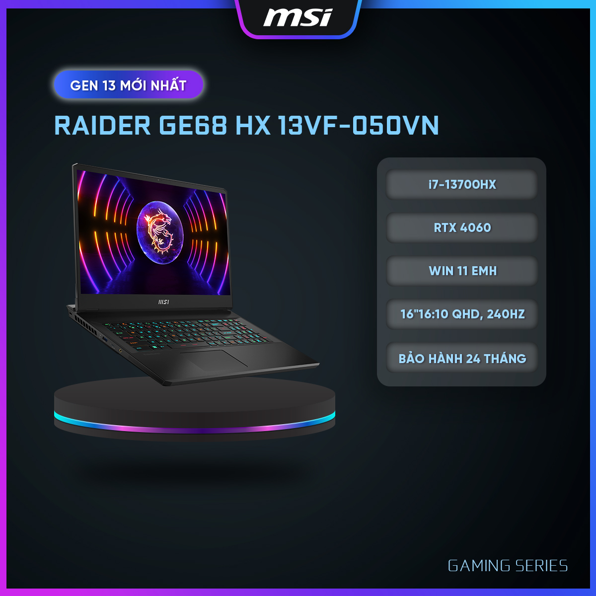 MSI Laptop Raider GE78HX 13VF-050VN Intel i7