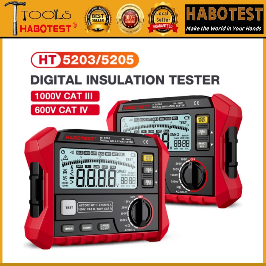 Habotest ht5203/ht5205 digital insulation resistance meter ac/dc voltage measurement high definition lcd large screen with backlight display