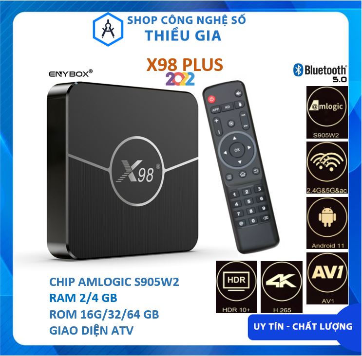 Android tv box x98 plus - dual wifi , chip amlogic s905w2, android tv 11, bluetooth 5.0 av1 hdr10+, giải trí miễn phí, có bluetooth