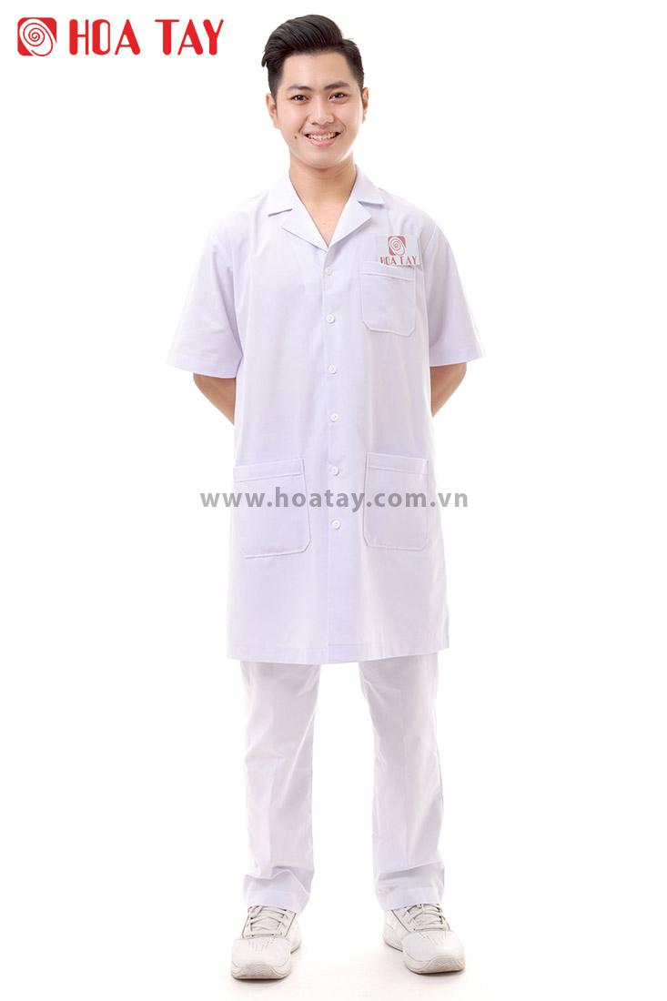 HOA TAY - Áo Bác Sĩ Blouse Nam Màu Trắng Tay Ngắn Kate Ford