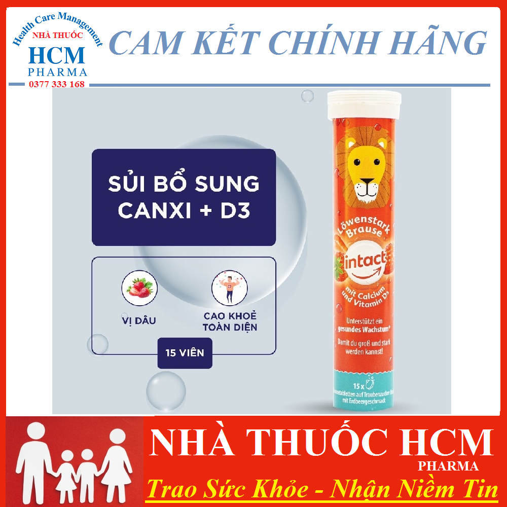 Tăng chiều cao Canxi D3 tăng sức đề kháng cho bé 4 tuổi và người lớn viên sủi INTACT CANXI D3 vị dâu 15v nhập khẩu Đức