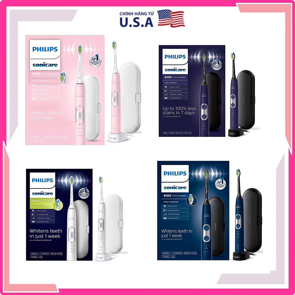Bàn chải điện philips sonicare 4100, 4300, 5100, 6100 bh 12 tháng 1 đổi 1