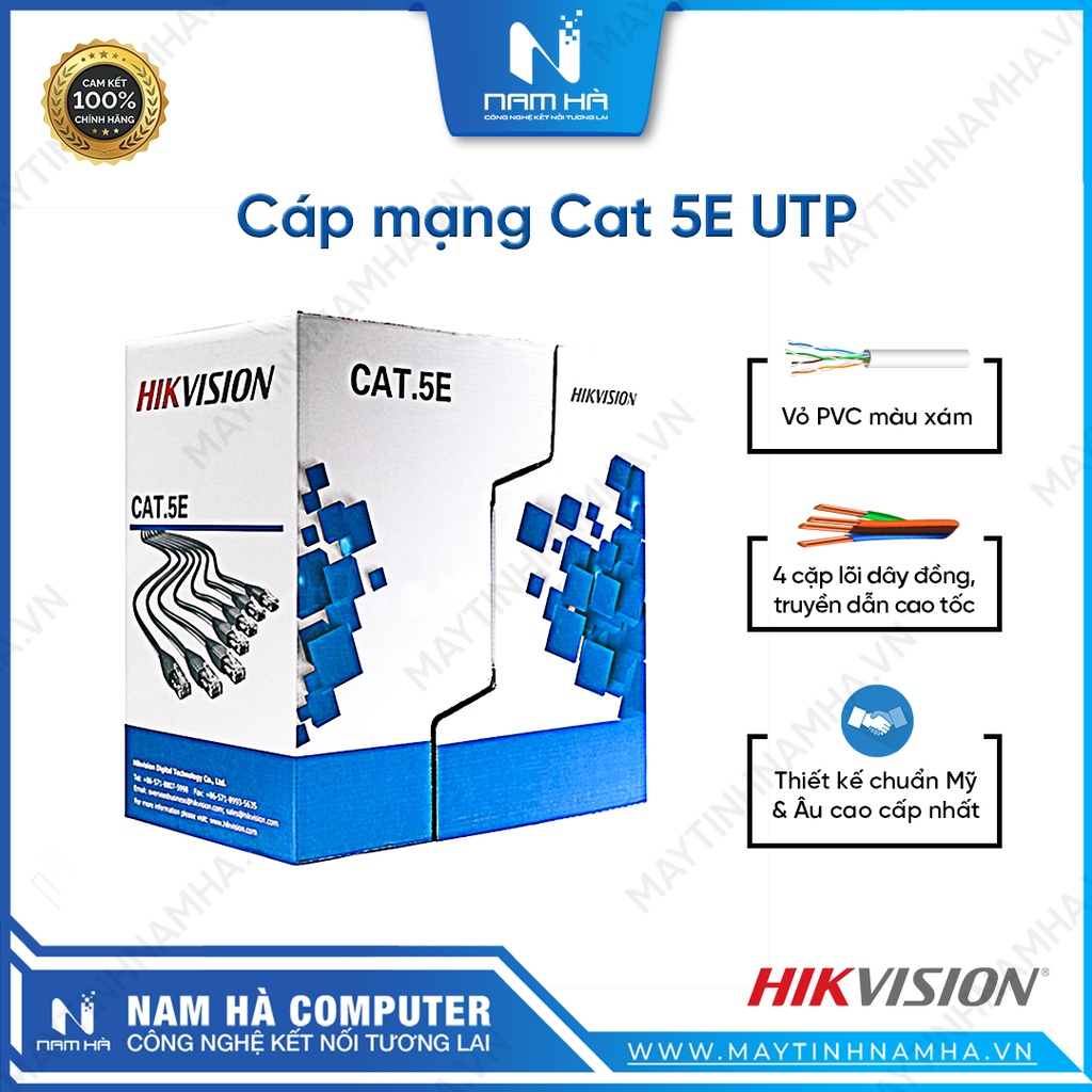 Cáp mạng hikvision cat5e ds-1ln5e-e/e lõi đồng nguyên chất tốc độ cao 1000mbps cuộn 305m