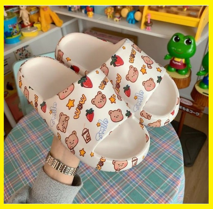 Dép nữ, dép bánh mì hoạt hình siêu dễ thương mầu hồng/trắng