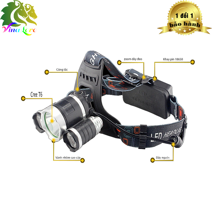 Đèn đội đầu chống thấm nước T6 (4 chế độ sáng)