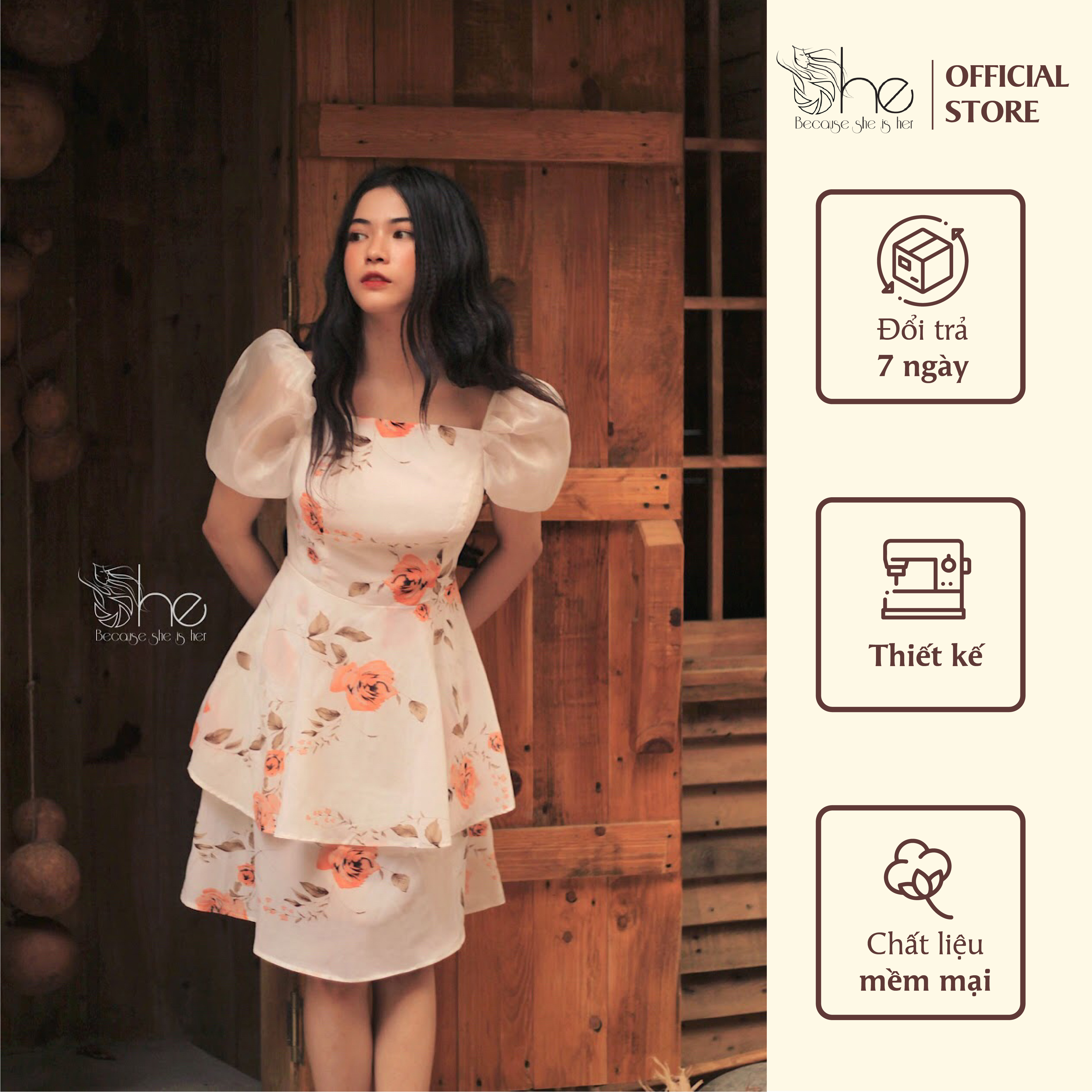 Lilianna Dress Đầm hoa tay phồng bóng SDX68