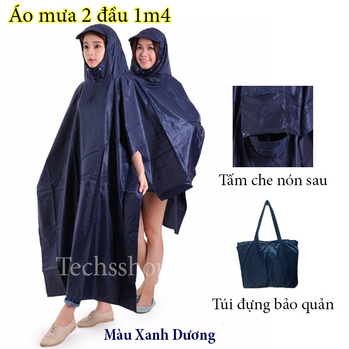 Áo mưa 2 đầu vải dù cao cấp 1m4 - Áo mưa đi xe máy cho 2 người lớn - Áo mưa nữ cute - Áo mưa nam cao cấp
