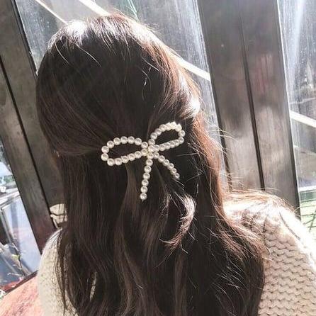 Bộ 2 Kẹp tóc mái đính ngọc trai - Hình nơ Cao cấp