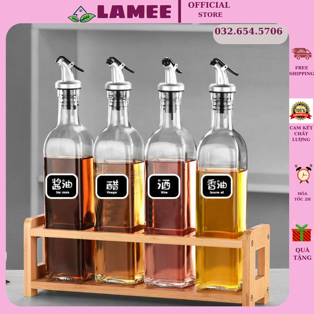 Bình thủy tinh, chai lọ đựng dầu ăn, nước mắm gia vị 500ML có vòi rót thông minh đồ dùng nhà bếp