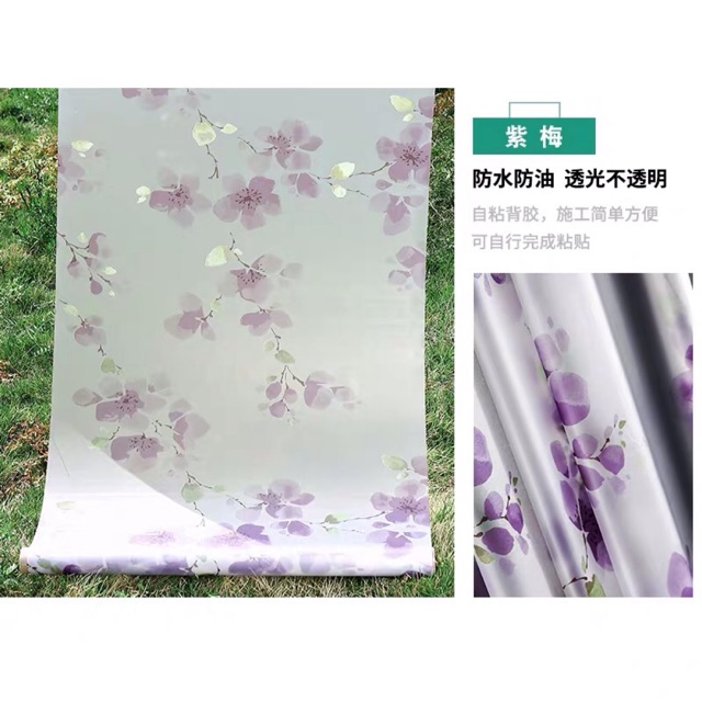 5 m decal dán kính hoa tím khổ 45 cm keo sẵn