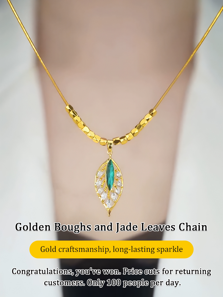 luoaa01 Golden branch and jade leaf necklace, emerald leaf pendant, clavicle chain