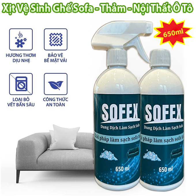 Dung Dịch Xịt Vệ Sinh Sofa, Thảm Nội Thất Ô Tô SOFEX 650ml, Làm Sạch Ghế, Thảm, Nệm Nhanh Chóng