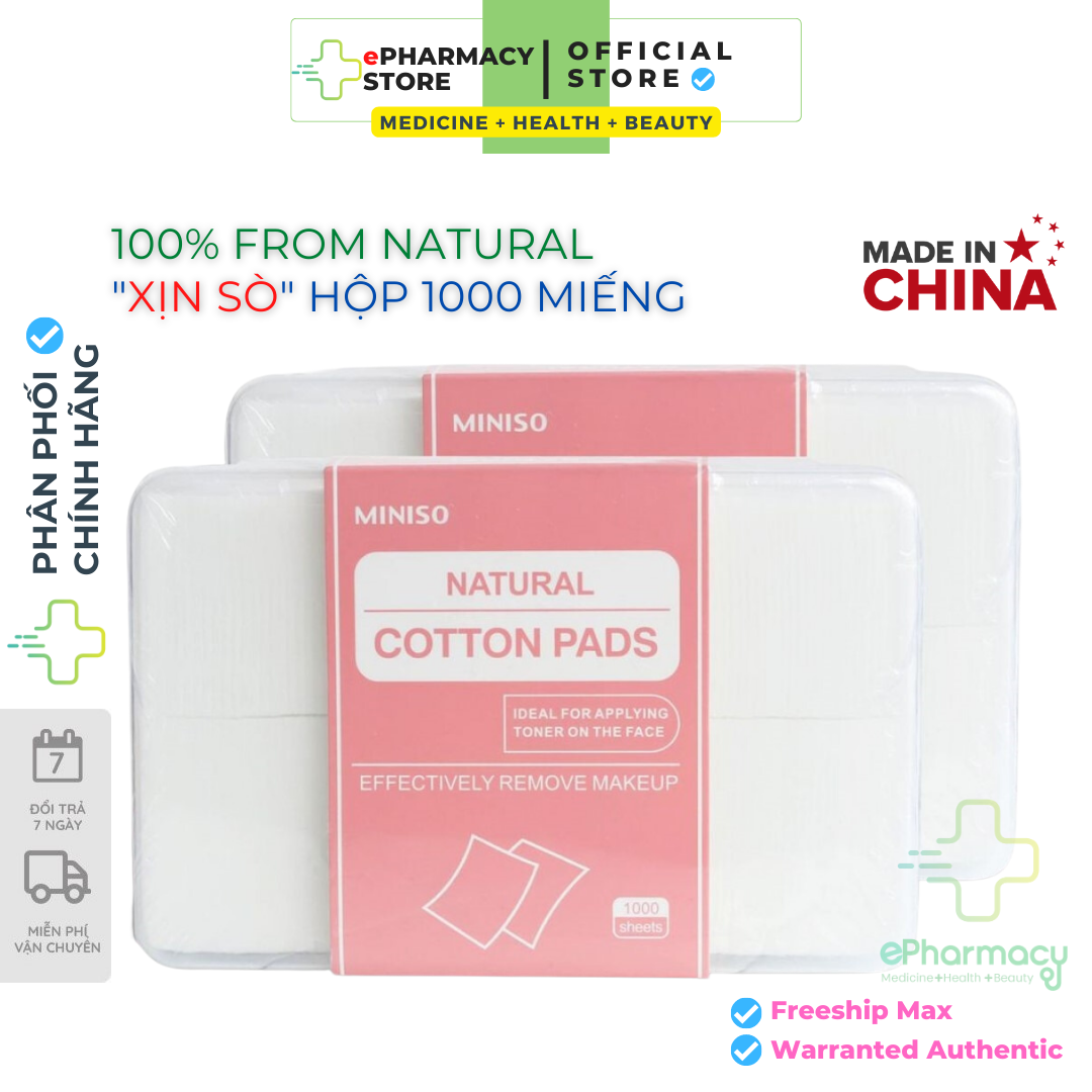 Bông Tẩy Trang Miniso Natural Cotton Pads 1000 miếng nội địa Nhật Cotton 3 lớp làm sạch da ePharmacy