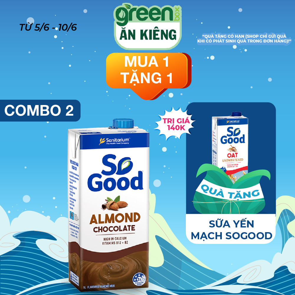 Hộp sữa hạnh nhân So Good Úc 1 lít, hương Socola, calo thấp, bổ xung canxi và vitamin phù hợp mẹ bầu, người ăn kiêng