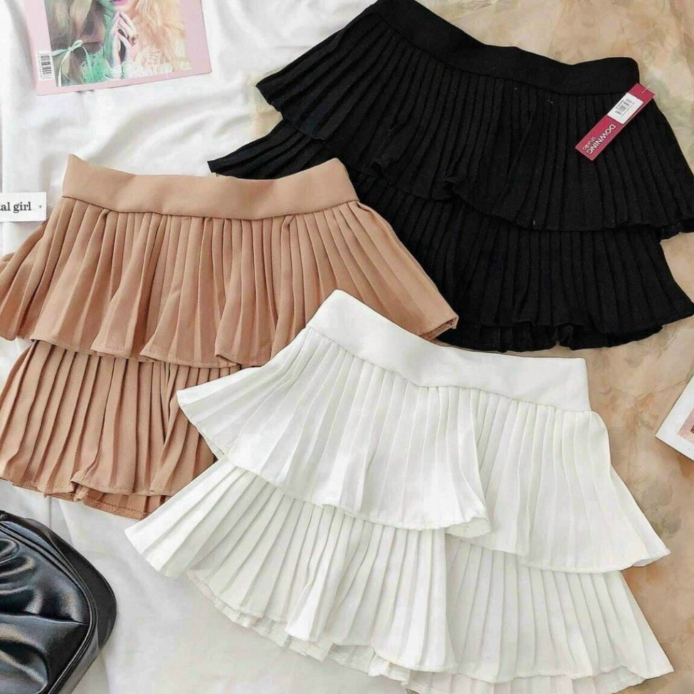Chân váy phồng 2 tầng xếp ly ngắn thời trang