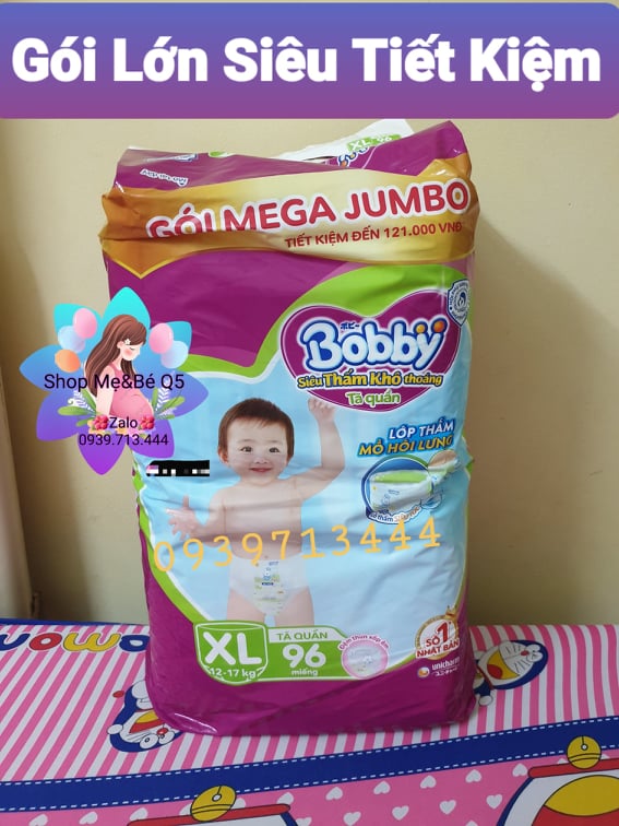 ♨️MẪU 2020♨️TÃ QUẦN BOBBY GÓI MEGA JUMBO ĐỆM LƯNG THẤM MỒ HÔI SIZE XL96 MIẾNG