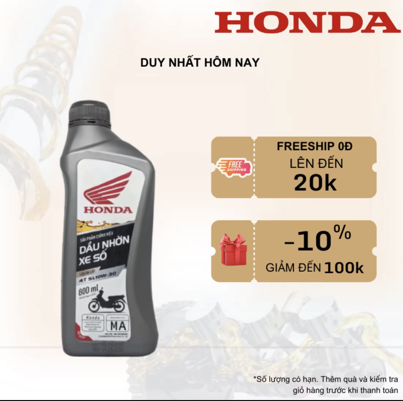 Dầu nhớt xe máy, xe số honda 10w30 800ml