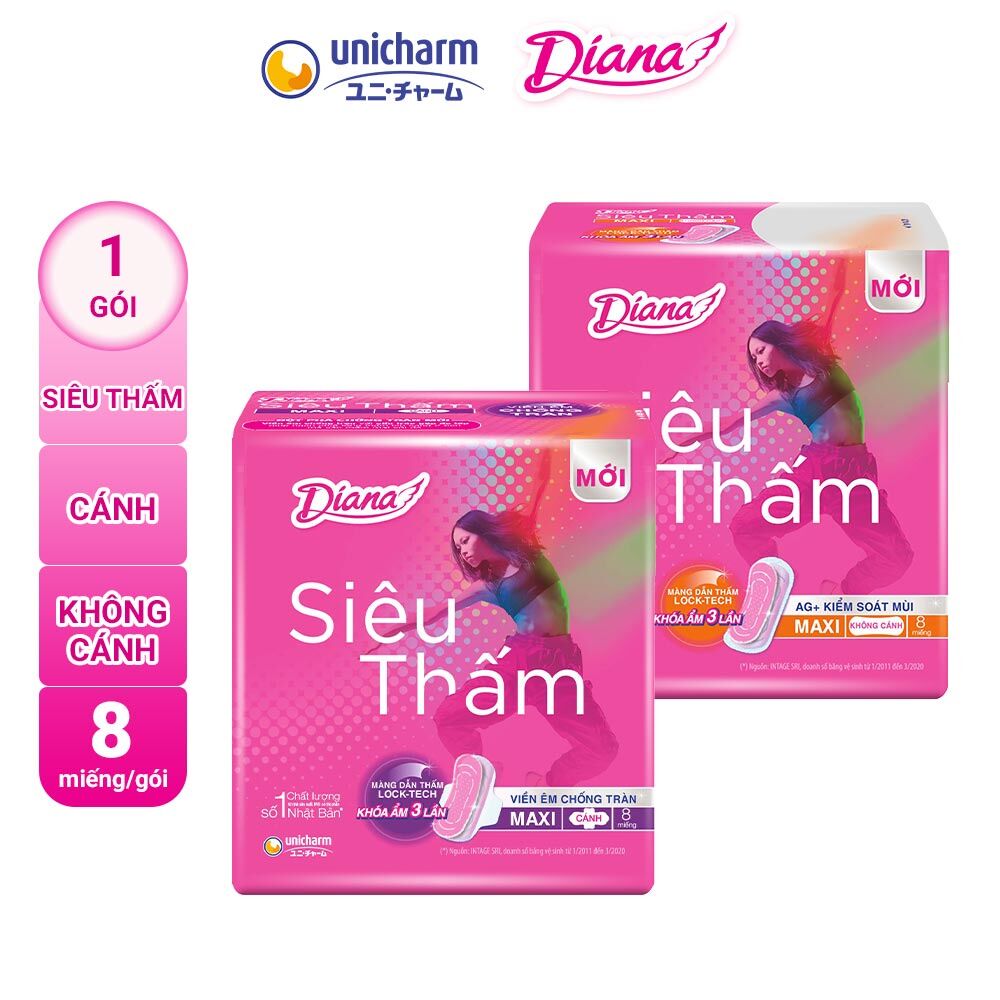 Combo 2 gói băng vệ sinh diana siêu thấm maxi cánh/không cánh