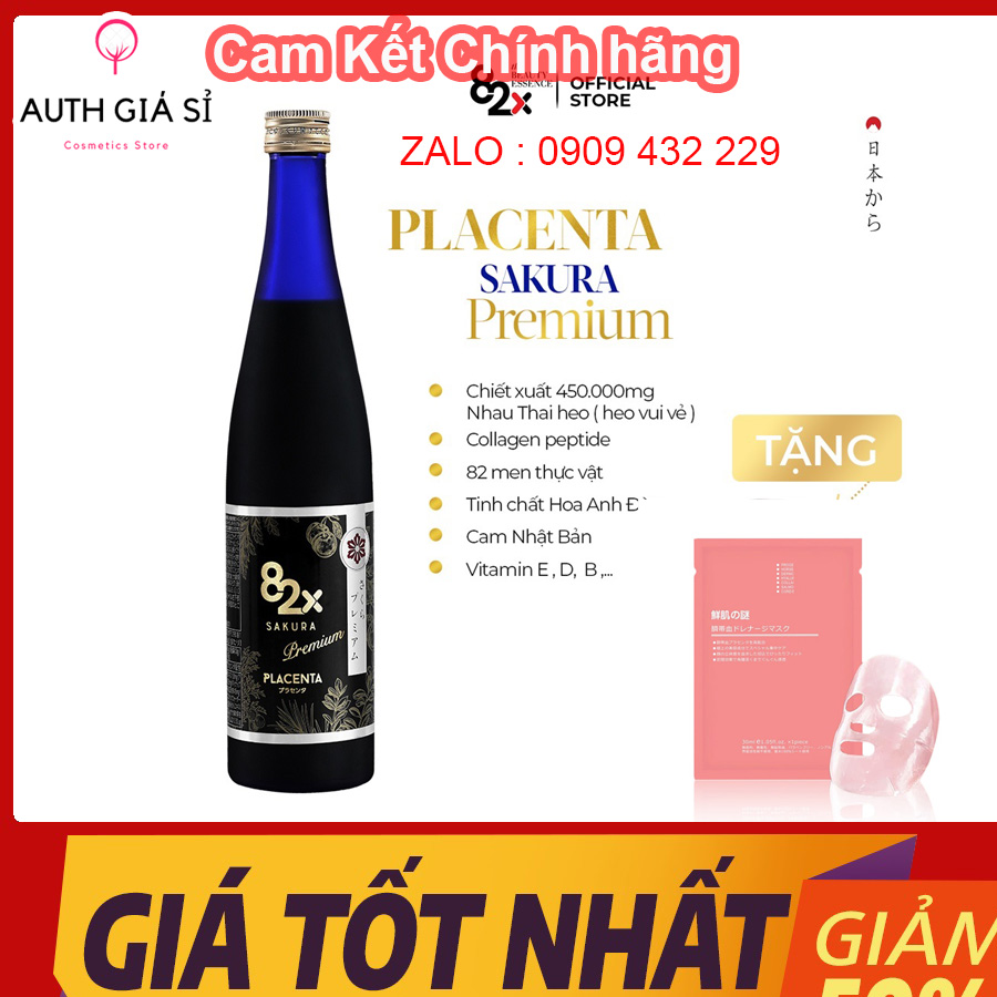 82X PLACENTA SAKURA PREMIUM (DÒNG CAO CẤP) 450.000mg Nhau Thai "Heo Hạnh Phúc" - Nước Uống Đẹp Da Đến Từ Nhật Bản 500ml