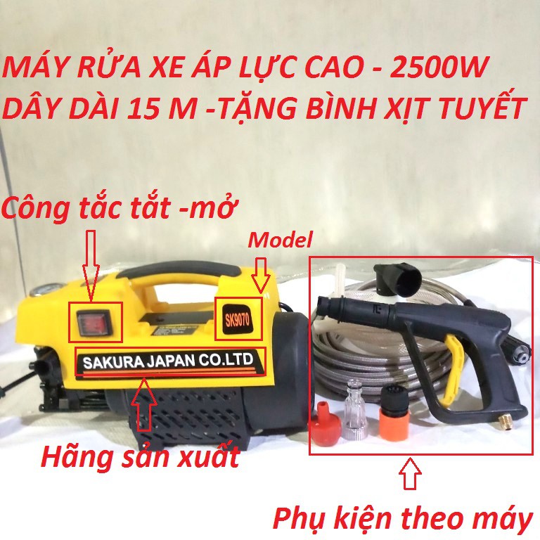 Máy rửa xe sakura 2500w loại đại sk-9070 -