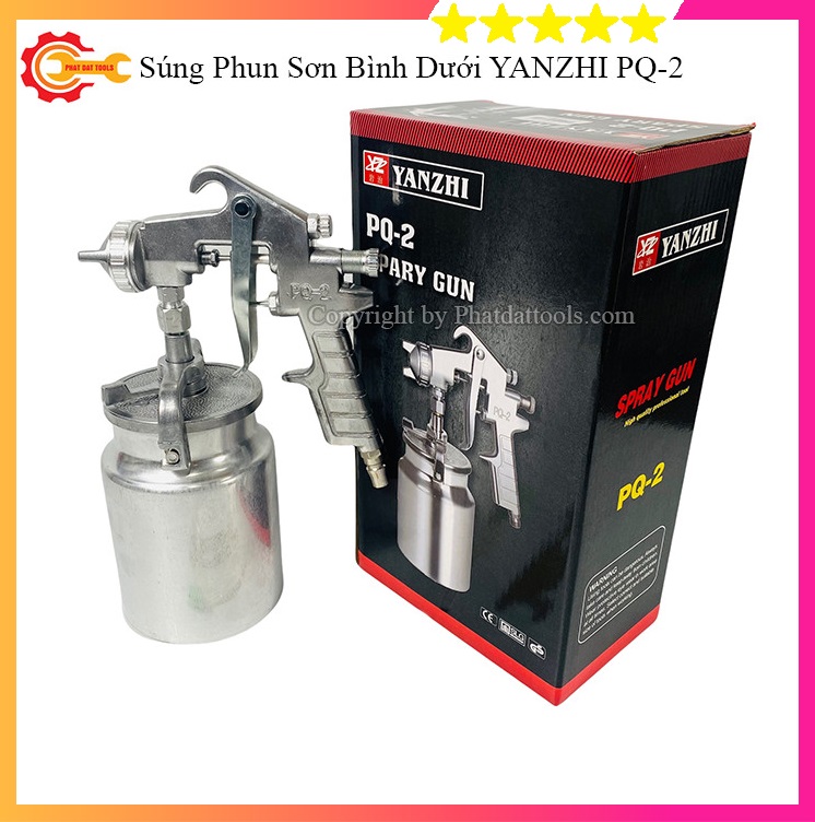 Súng Phun Sơn Bình Dưới YANZHI PQ-2 (Bình 1000ml) - Đầu Phun 2mm - Bảo Hành Chính Hãng 6 Tháng