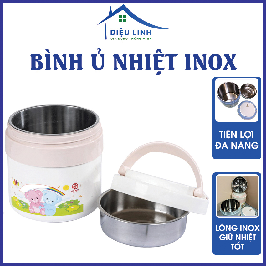 Hộp cơm giữ nhiệt 2 ngăn ruột inox nhựa 2, Cặp lồng giữ nhiệt 2 tầng, Bình ủ nhiệt INOX bé 4035 Tramanshop