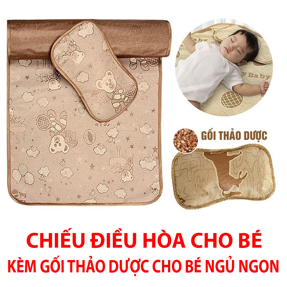 Bộ Chiếu Điều Hòa cho bé gồm 1 chiếu điều hòa chống thấm + gối thảo dược CĐH