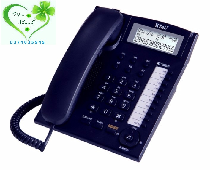Điện thoại bàn cố định có đây chuông to bàn phím to KTEL 504 màu đen/trắng/xanh ó thể chỉnh đế bàn máy 3 nấc thấp đến cao