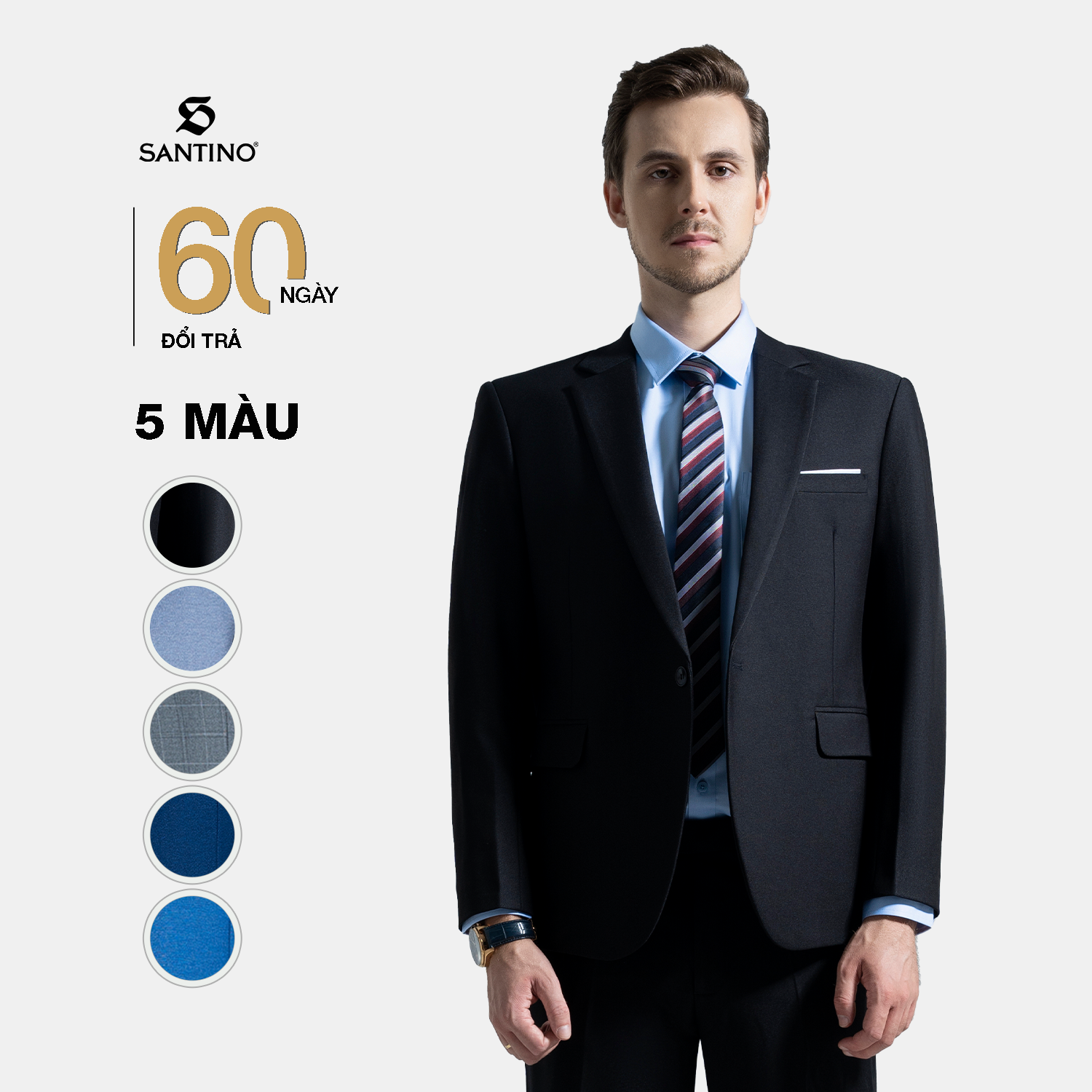 Bộ vest nam cao cấp công sở hàn quốc santino, chất liệu cao cấp màu đen x351