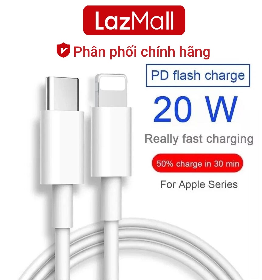 LazMall Chính Hãng Giá Sale Không Giới Hạn Dây Cáp Sạc Nhanh Type C 20W PD 20W Chất Lượng Cao Chính Hãng Cho IP14 13 12 11 Xs Max 7 8plus - Pro Max Hỗ Trợ Sạc Siêu Nhanh 1m 2m