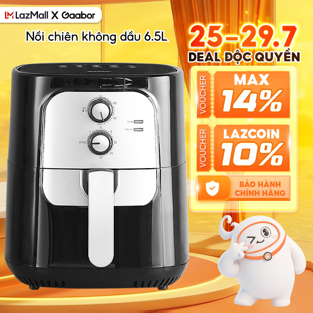[PHIÊN BẢN GIỚI HẠN] Nồi chiên không dầu 6.5L Gaabor AF-65M01A dung tích lớn công suất 1400W màu đen bạc - Bảo hành 12 tháng 1 đổi 1