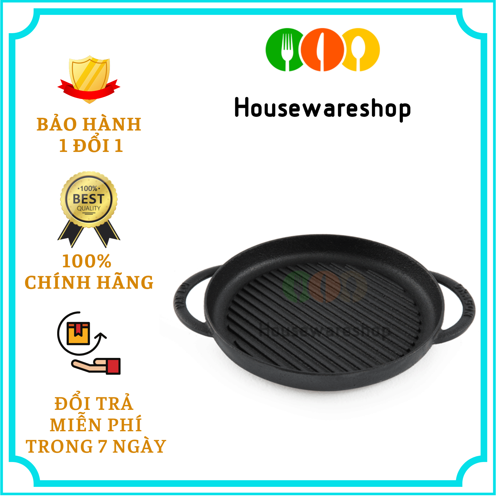 Chảo gang nướng loại dày size lớn chống dính Dragon