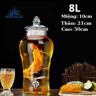 Bình ngâm thủy tinh 8 lít sâm chân mây có van