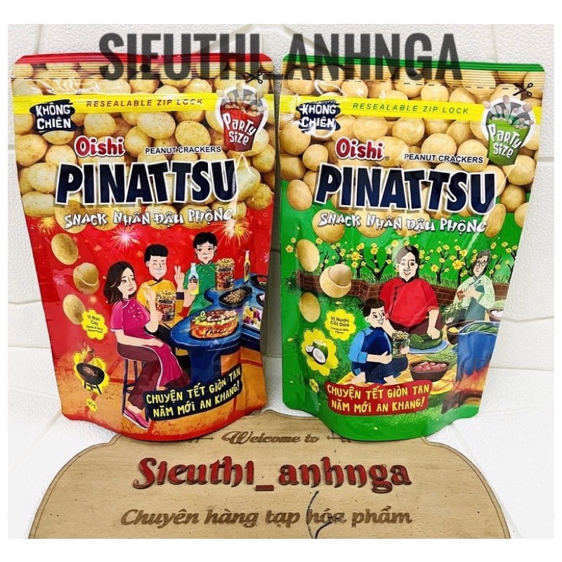 Snack nhân đậu phộng oishi pinattsu vị mực cay/vị cốt dừa 95g