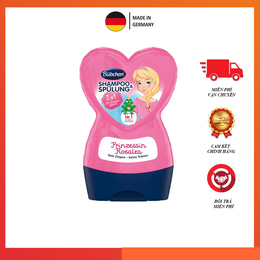 Bubchen – Dầu gội xả Bubchen công chúa 2in1 Rosalea thành phần tự nhiên không cay mắt, dầu gội cho bé