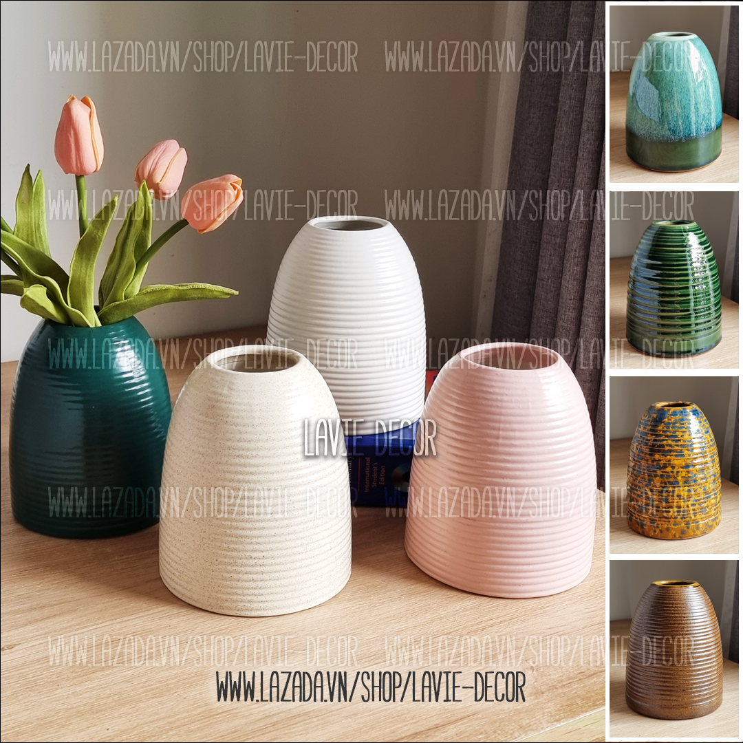 Lọ hoa gốm sứ men mộc hoả biến dáng chuông mini Bát Tràng