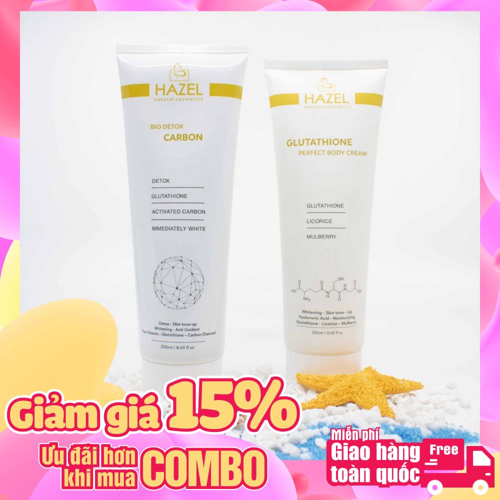 Combo Tắm Trắng / Ủ Trắng Thải Độc Than Hoạt Tính - Dưỡng Trắng Body Chuyên Sâu Hazel - Bio Detox Carbon - Glutathione Perfect Body Cream
