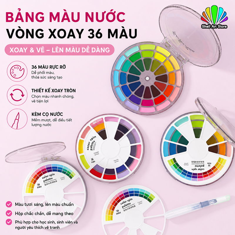 Superior Bộ Màu Nước Không Trong Suốt Xoay Tròn 24/36 Màu Tích Hợp Khay Pha Mini Gọn Nhẹ Mang Đi Dụng Cụ Mỹ Thuật Cho Học Sinh